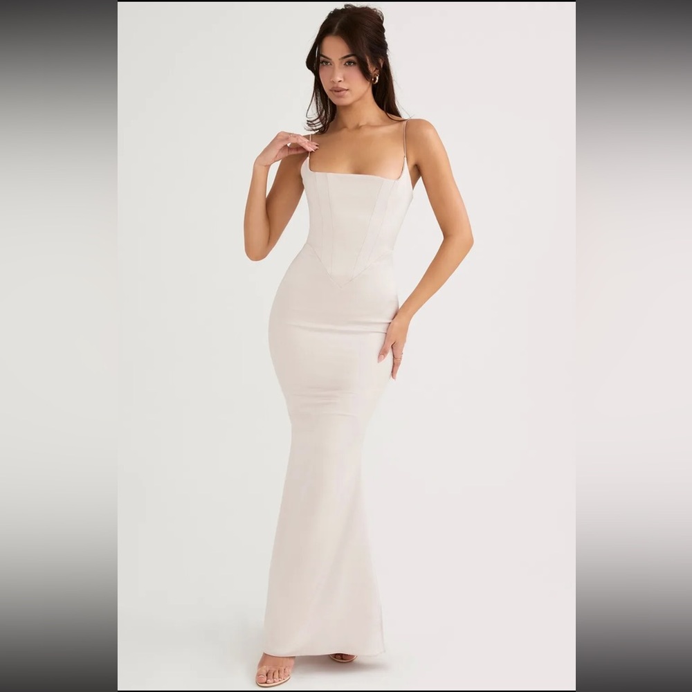 HOUSE OF CB 'Olivette' Crystal Satin Corset Maxi Dress Size XS